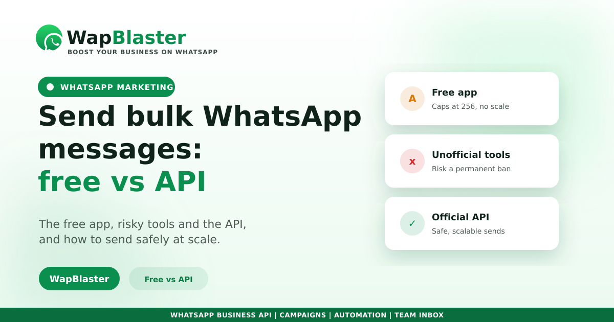 How to Send Bulk WhatsApp Messages: Free App vs API (2026)