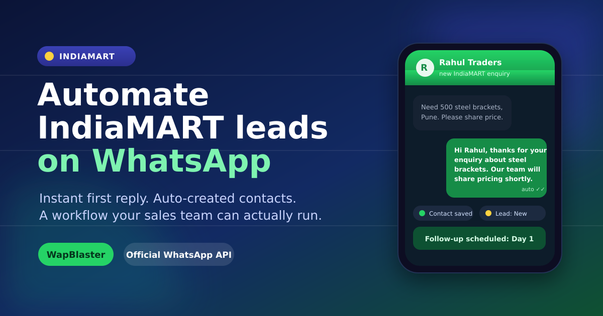 IndiaMART Leads on WhatsApp: How to Automate First Responses With WapBlaster