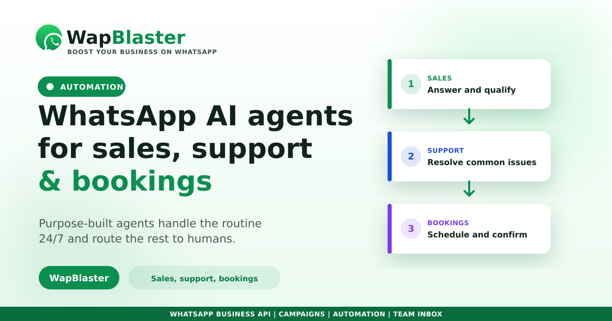 WhatsApp AI Agents for Sales, Support and Bookings (2026)