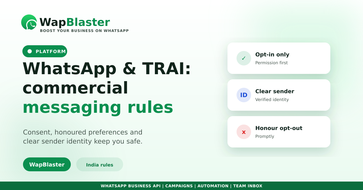 WhatsApp and TRAI Rules for Commercial Messaging in India (2026)