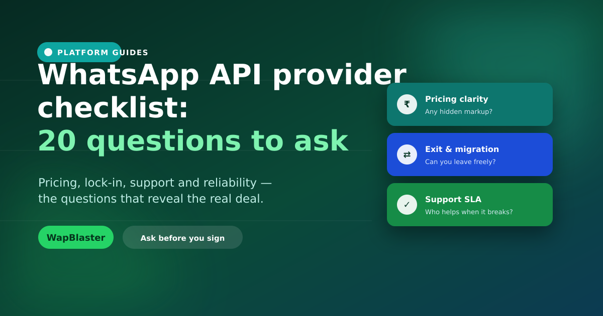 WhatsApp API Provider Checklist: 20 Questions to Ask Before You Sign (2026)