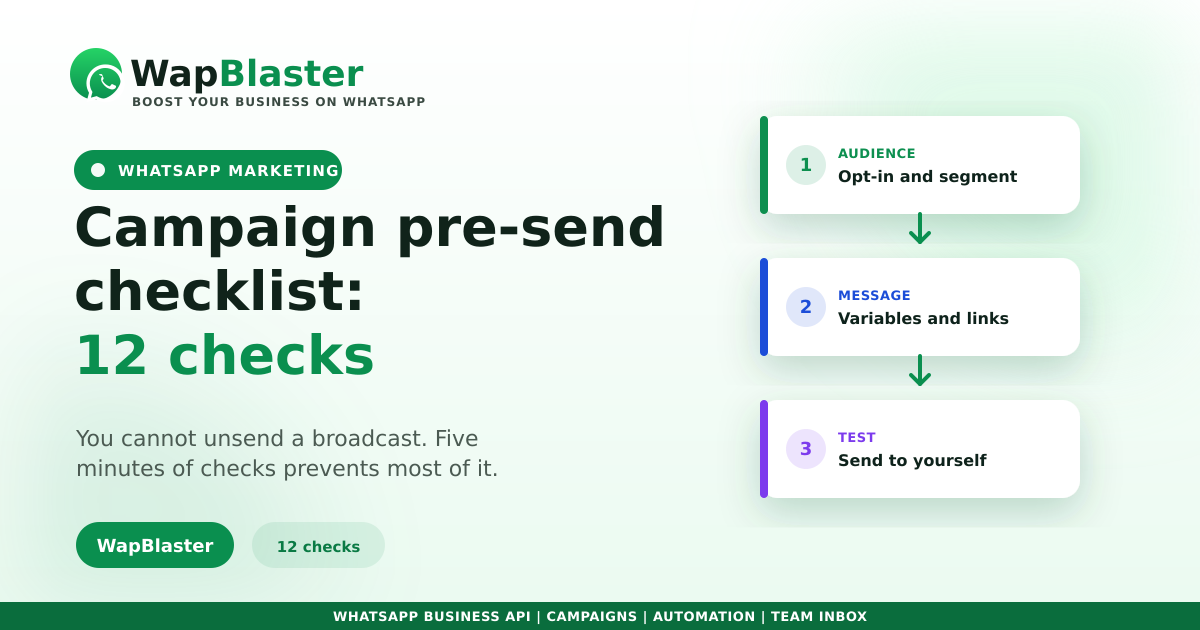 WhatsApp Campaign Pre-Send Checklist: 12 Checks Before You Hit Send (2026)