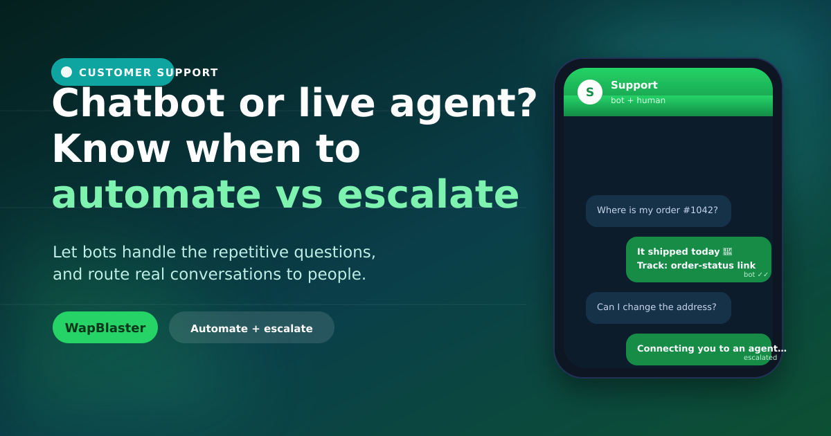 WhatsApp Chatbot vs Live Agent: When to Automate and When to Escalate (2026)