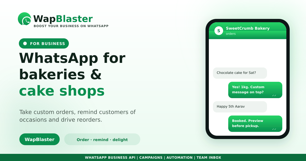 WhatsApp for Bakeries and Cake Shops: Custom Orders, Occasions and Reorders (2026)