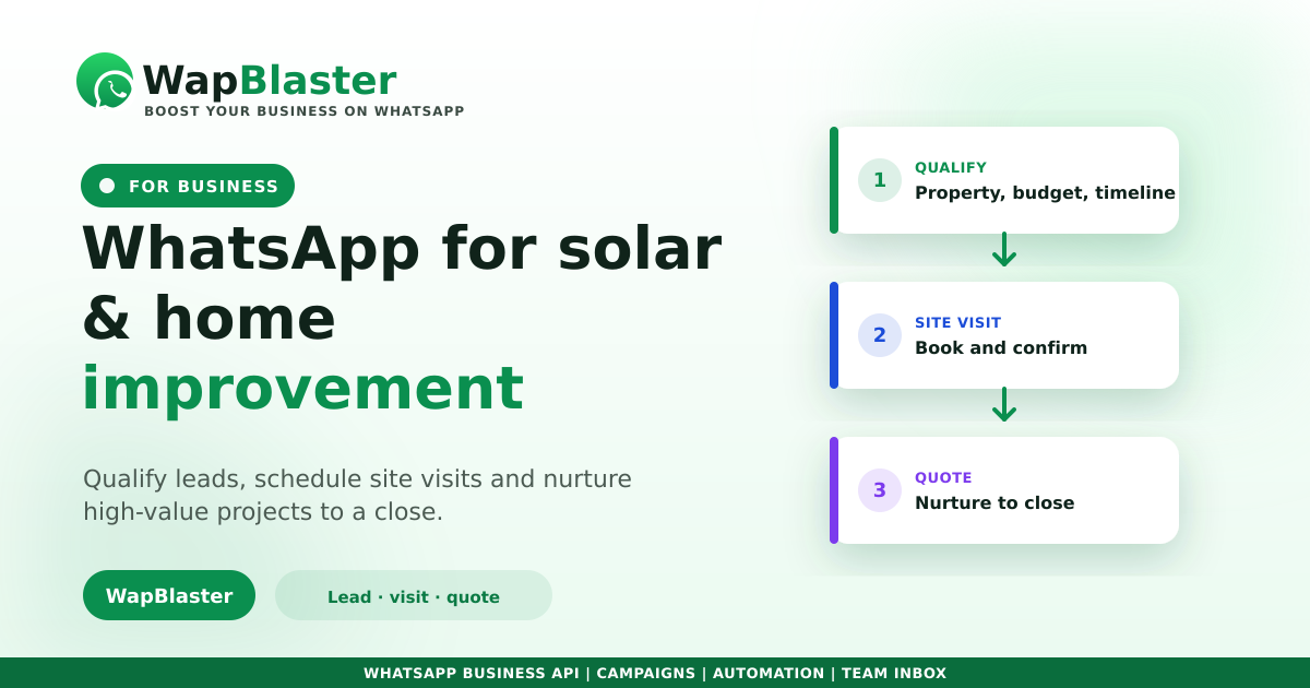 WhatsApp for Solar and Home Improvement: Leads, Quotes and Site Visits (2026)