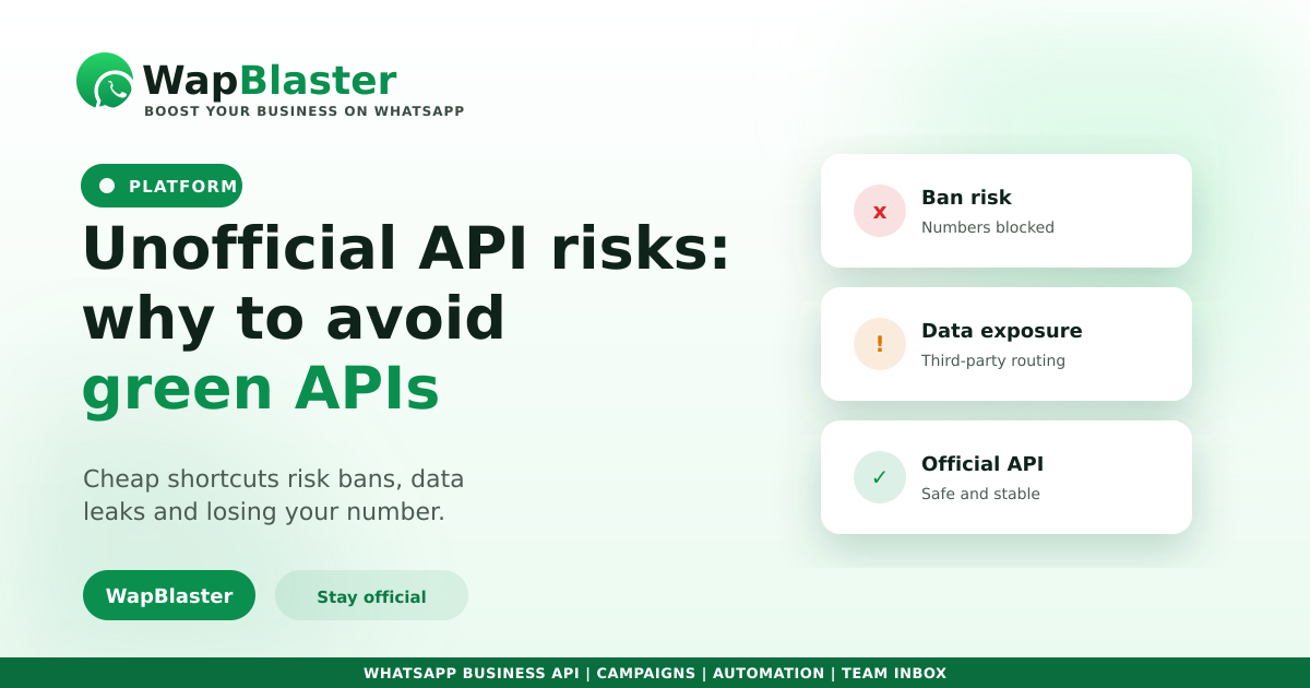 WhatsApp Unofficial API Risks: Why to Avoid "Green" APIs (2026)