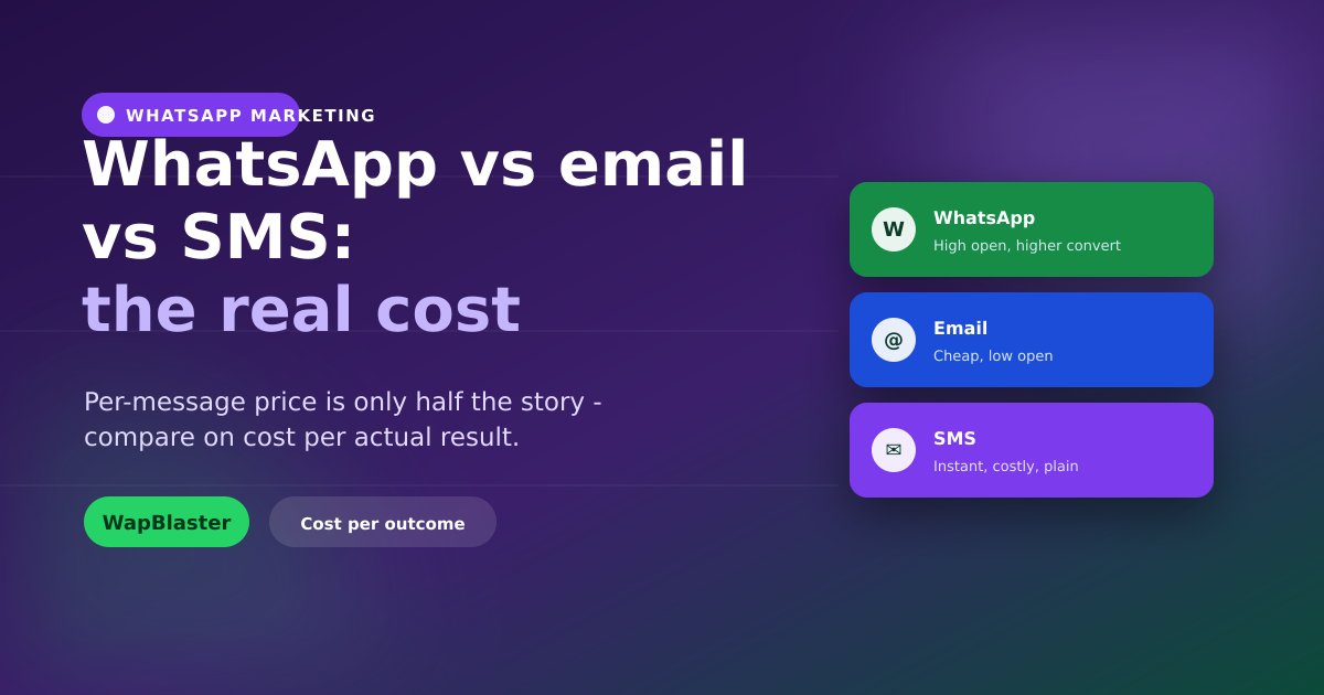 WhatsApp vs Email vs SMS: The Real Cost Comparison (2026)